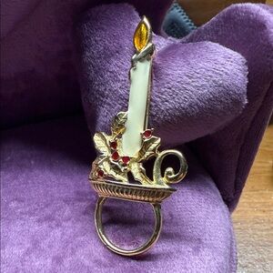 Gold and Red Candle Brooch